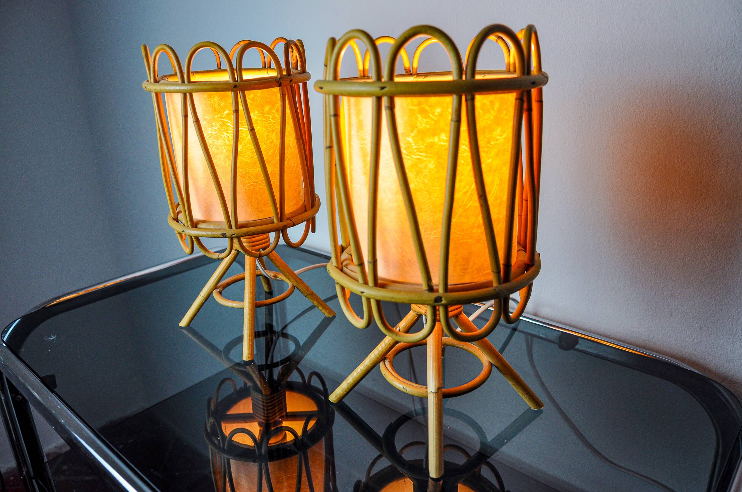 Pair of rattan table lamps, Italy, 1960