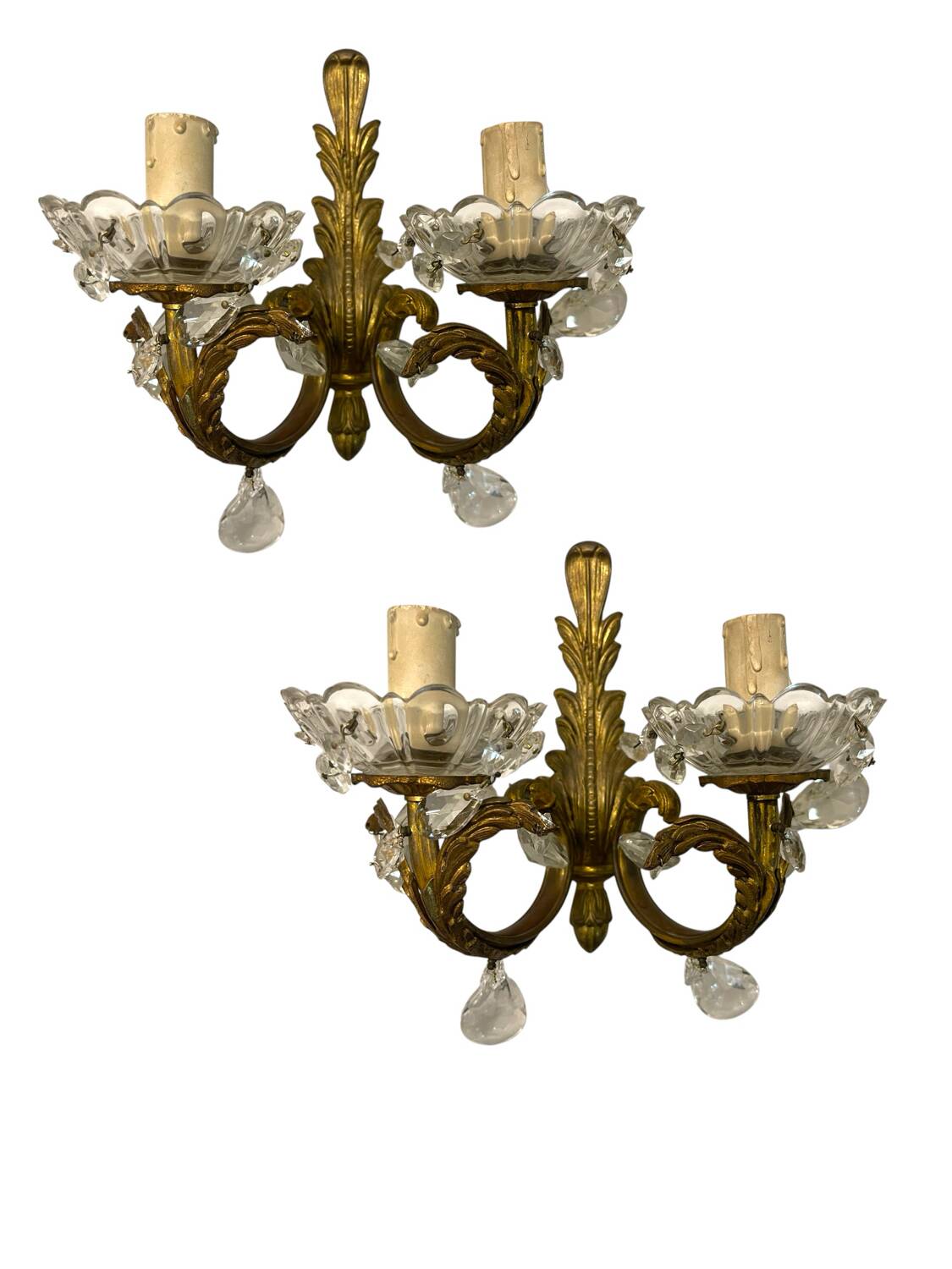 Crystal Bronze Sconces Set of 2 1950’s