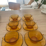 Set of 6 cups and saucers tea coffee Vereco amber vintage 70´