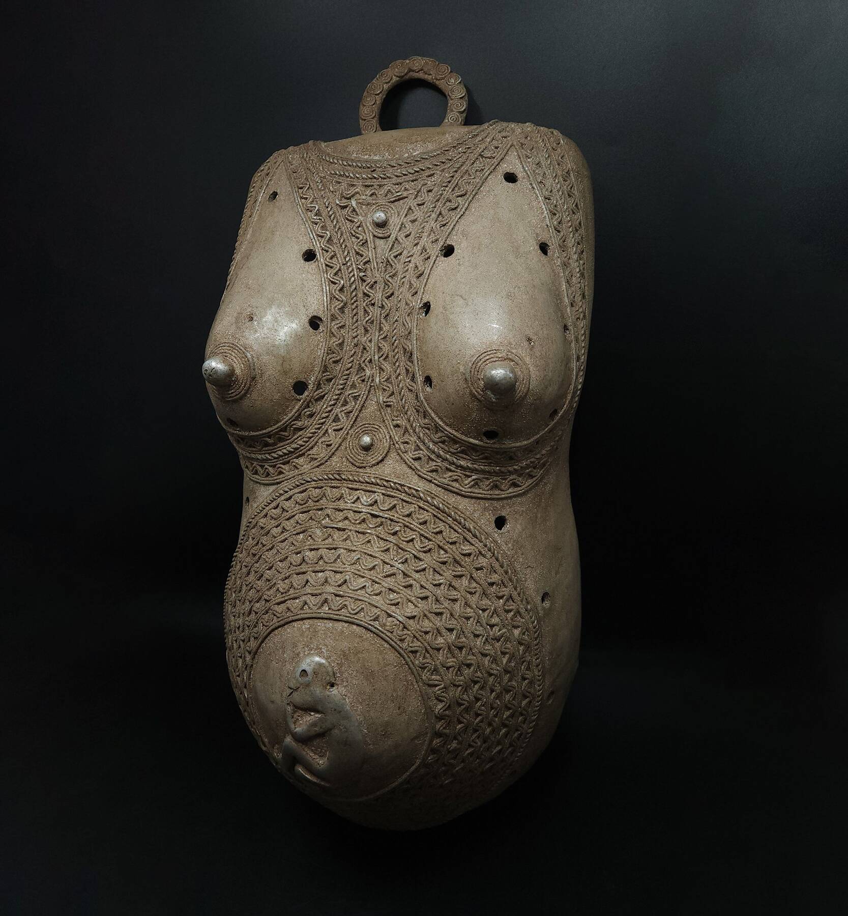 African Art • Ndimu Belly Mask • Makonde • Tanzania • Aluminum