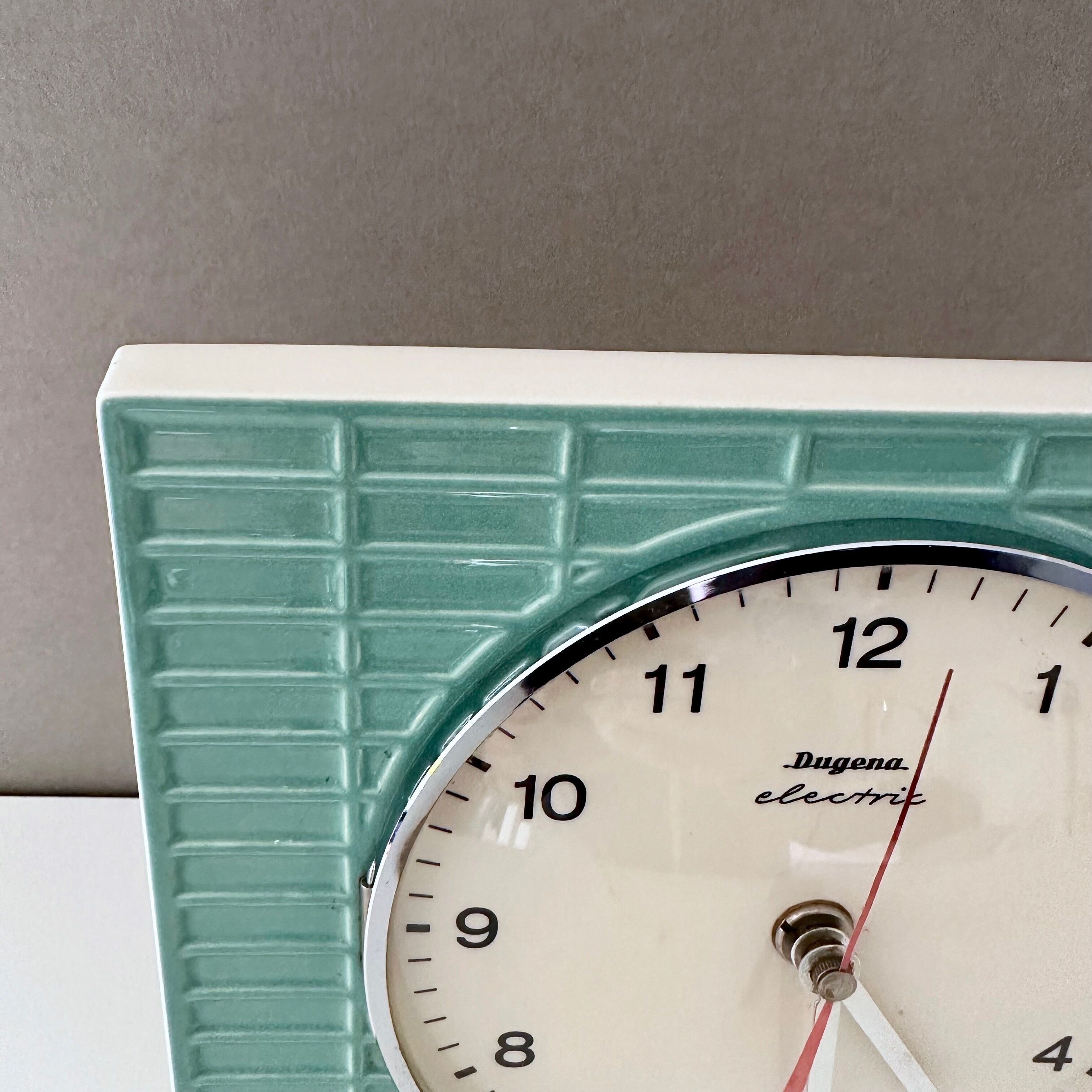 Vintage dugena wall clock, ceramic clock, pastel green, mid century clock