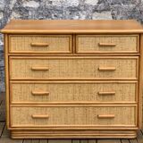 Vintage rattan and woven wicker chest of drawers 1970