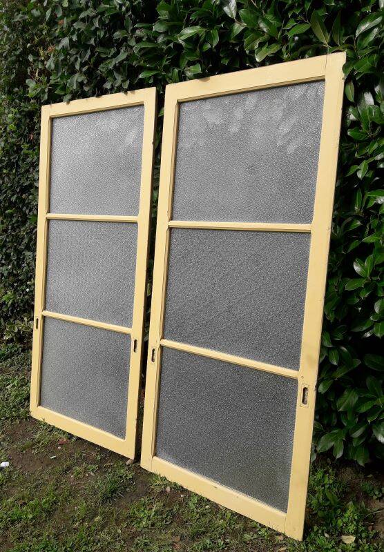 Pair of antique translucent glass sliding doors