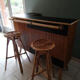 Bar rotin et ses 2 tabourets  60