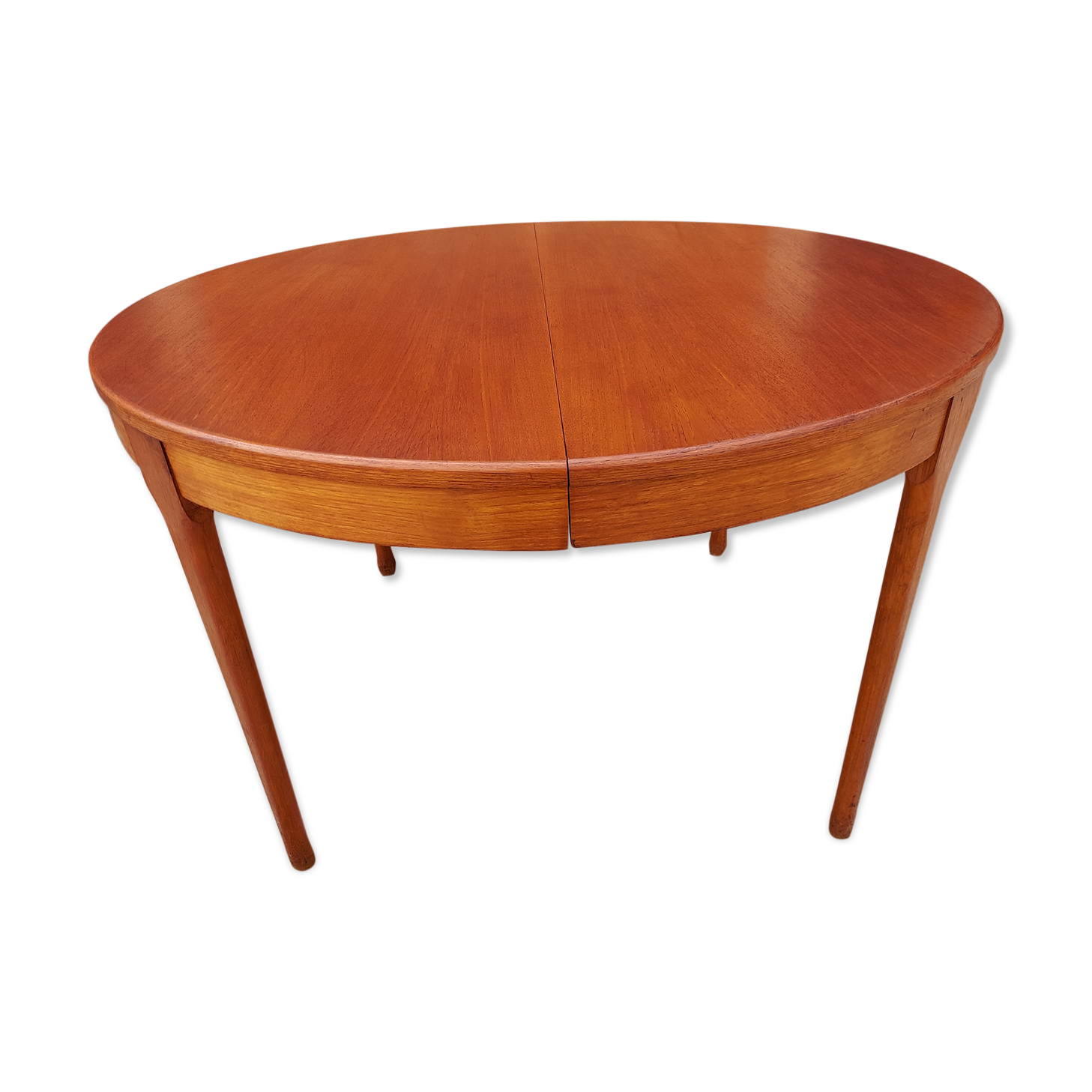 Extendable round table Teak by Tricoire & Vecchione for TV cabinet Paris 1960