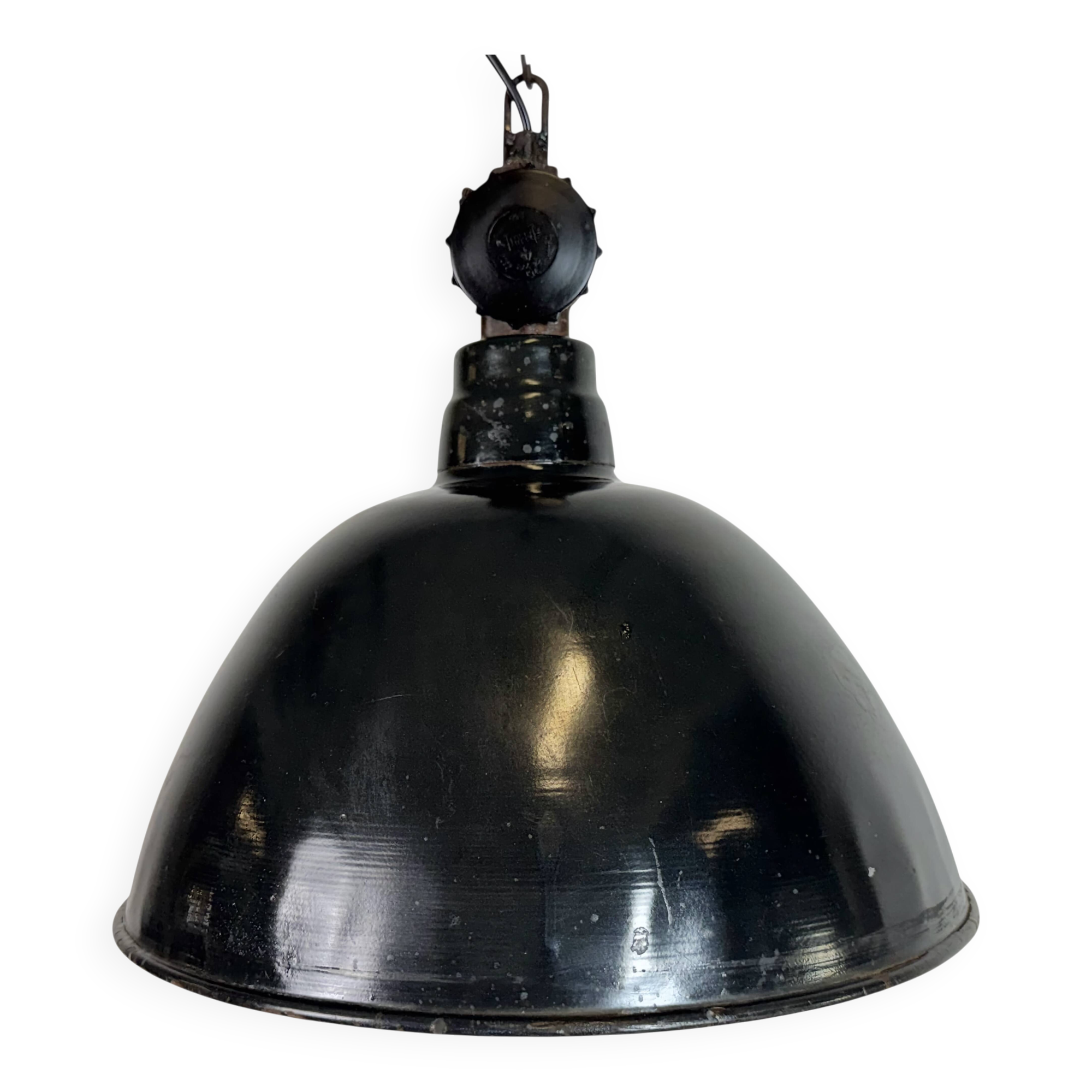 East German Black Enamel Factory Light by Lbd Veb Leuchtenbau Dresden, 1950