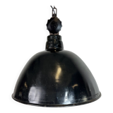 East German Black Enamel Factory Light by Lbd Veb Leuchtenbau Dresden, 1950