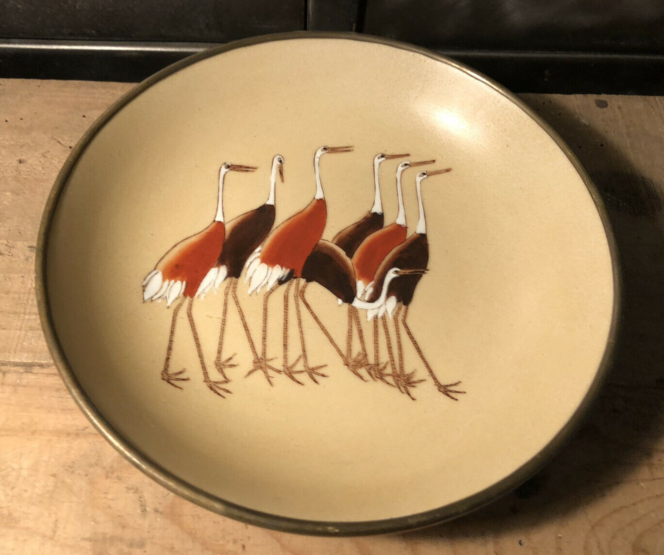 Hollow plate Japan ACF porcelain circled brass decorated with cranes