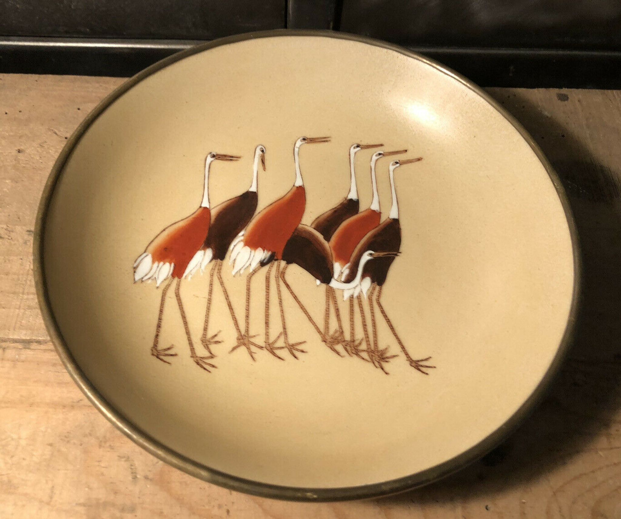 Hollow plate Japan ACF porcelain circled brass decorated with cranes