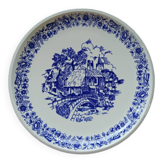 Assiette vintage bleue et blanche porcelaine Royal Manufacture BOCH Belgique. Pièce rare 1950. Décor de présentation de dessert Assiette