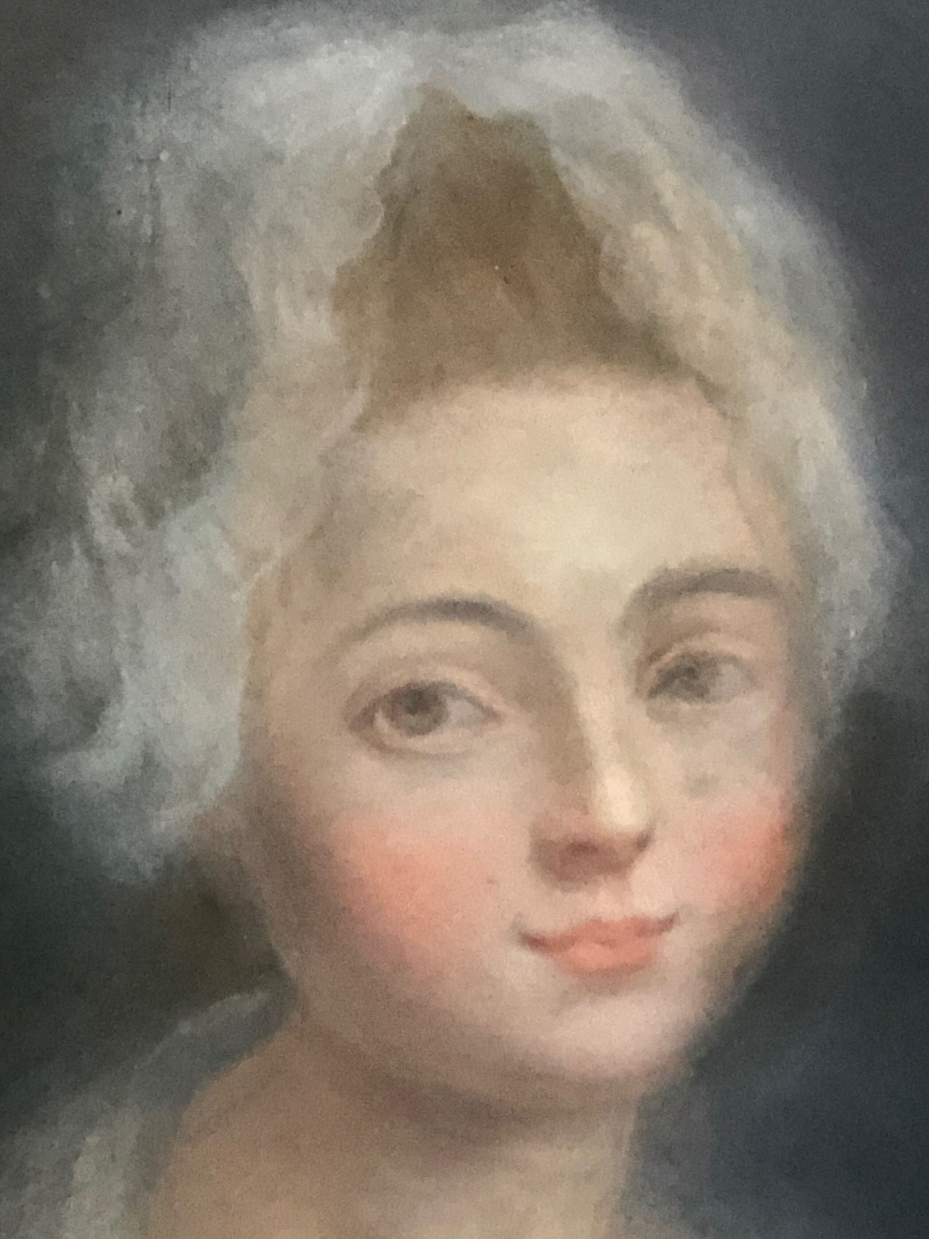 Painting / Pastel on cardboard "portrait of woman" framed under glass