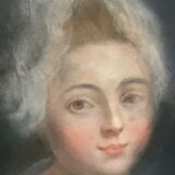 Painting / Pastel on cardboard "portrait of woman" framed under glass