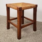 Wooden and straw stool