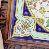 Longwy Trivet with Doorbell, Glazed Earthenware Tile and Wooden Frame