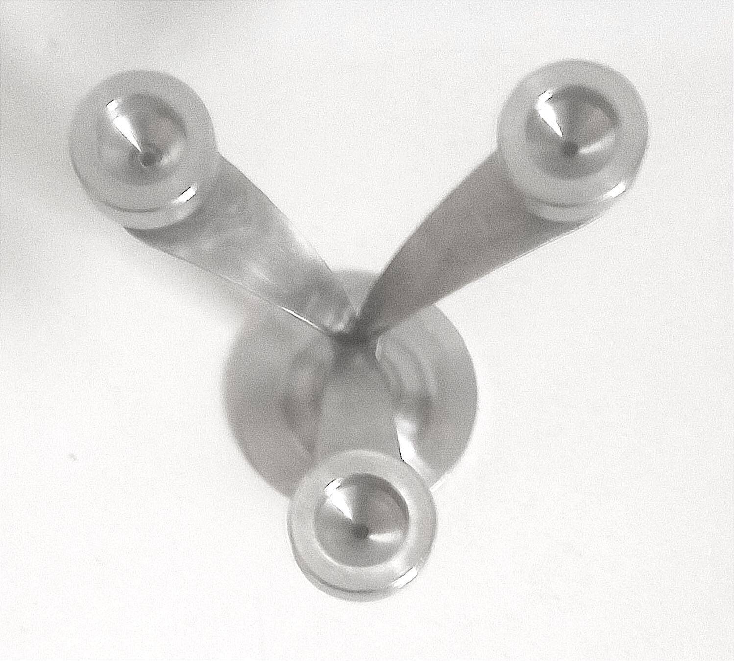 3-light solid stainless steel chandelier Height 22.5 cm Late 1960s