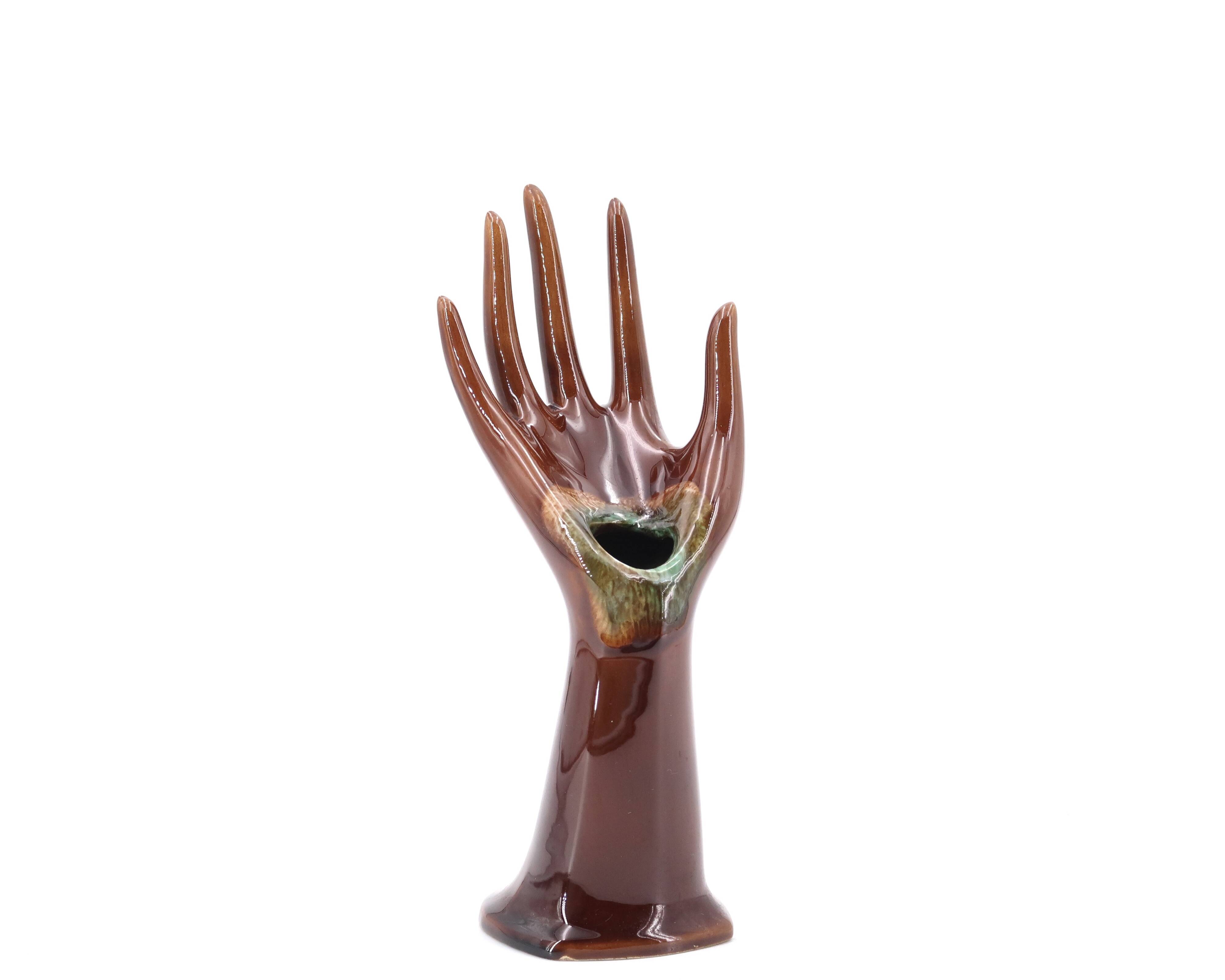 Handmade ring sizer or vase in brown ceramic, Vallauris