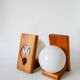 Pair of opaline ball wall lights and pine support 1980