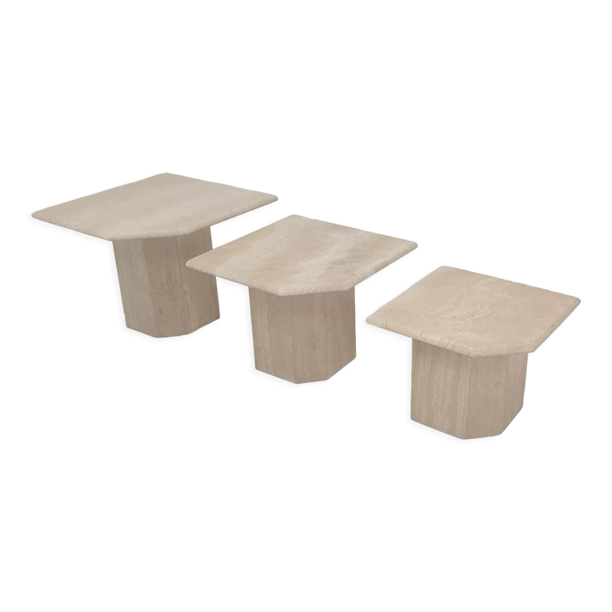 Set of 3 italian travertine coffee or side tables, 1980s