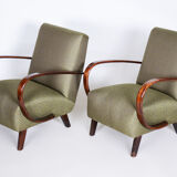 Pair of green Jindrich Halabala armchairs for Up Závody - 1930s Czechia