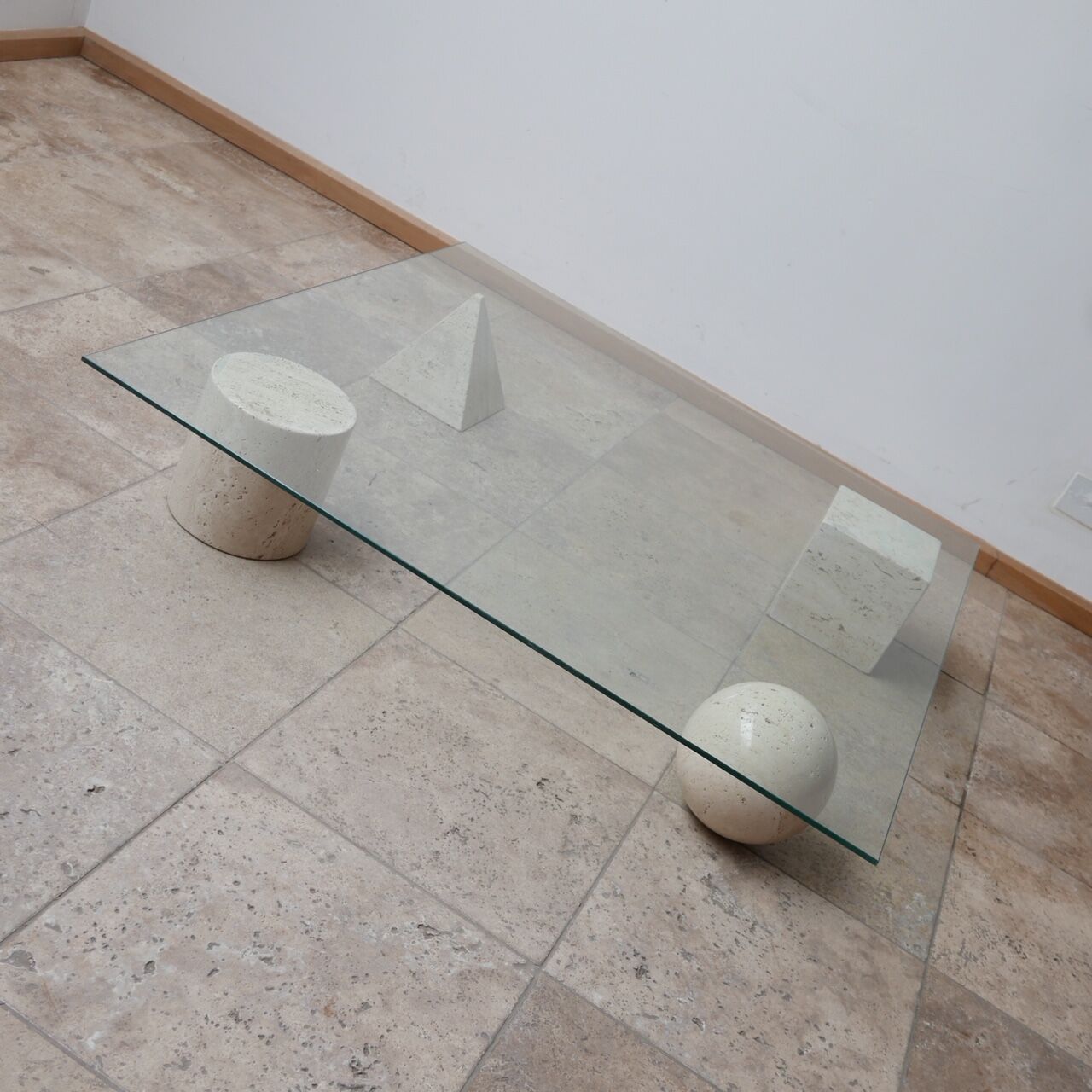 Italian Mid-Century Travertine Geometric Coffee Table attributed to Massimo and Lella Vignelli