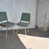Mid-Century TON chair set in wood and teal fabric - Czechoslovakia 1960s