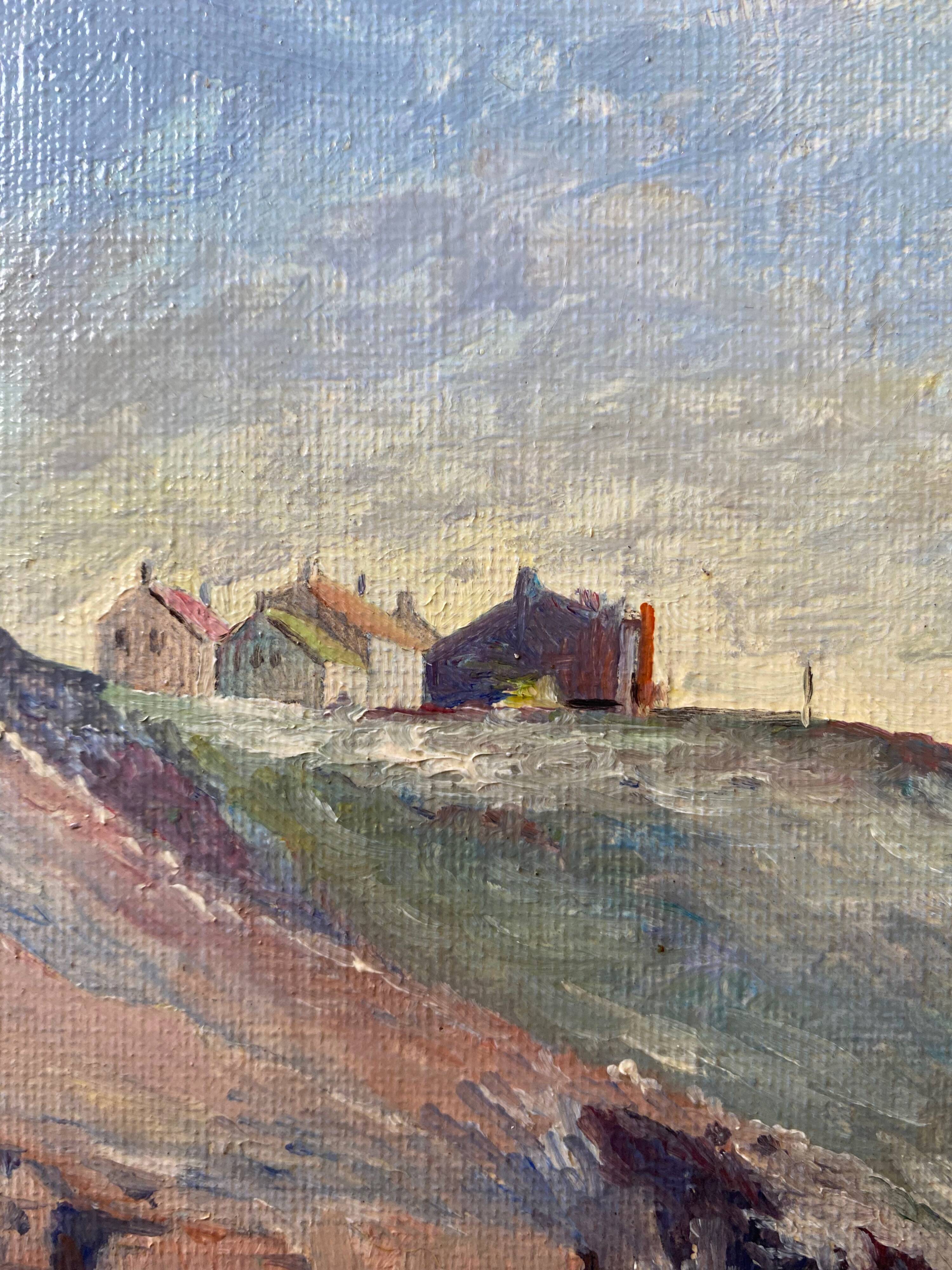 Painting "Breton Marine" or Normandy, HST Village on the coast Jean Martin