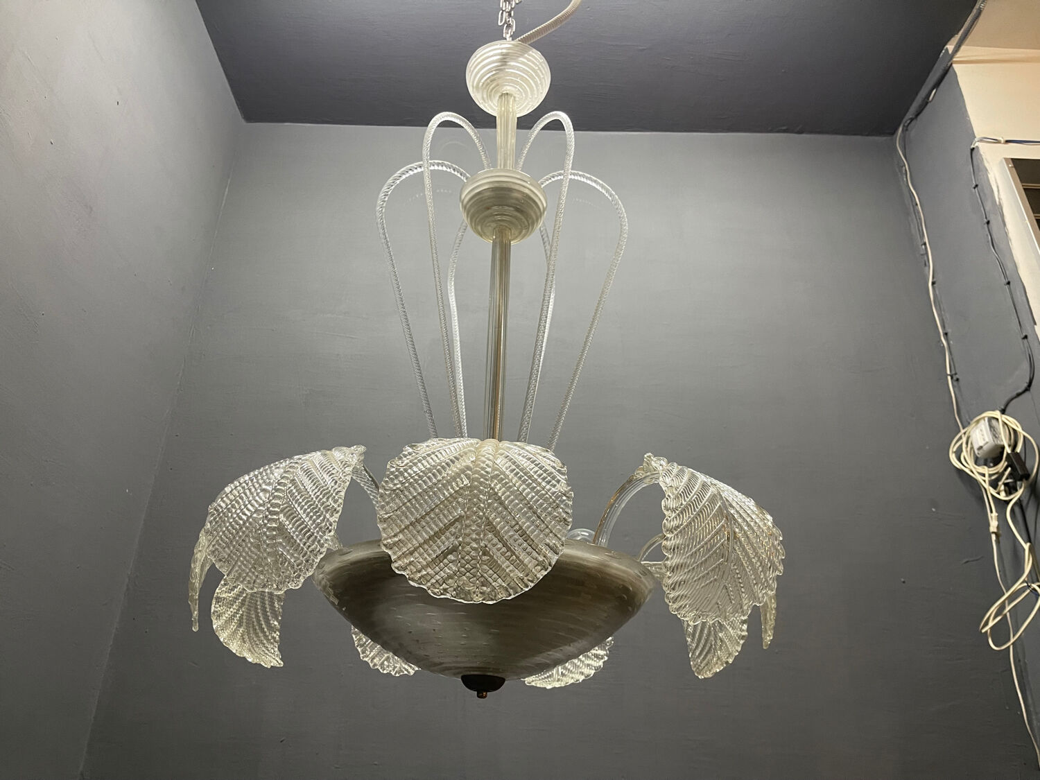 Grand lustre cascade en verre de Murano Barovier, années 1940
