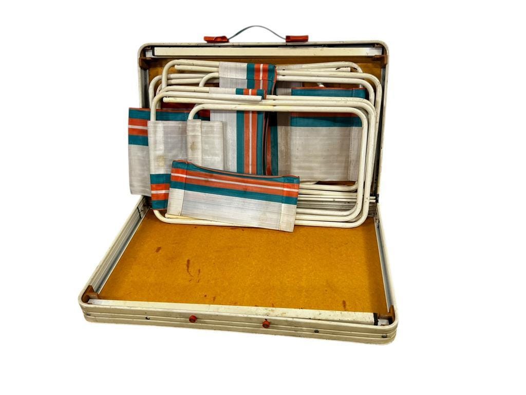 Vintage camping set in a suitcase: 4 chairs and a folding table