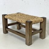 Wooden and straw footrest