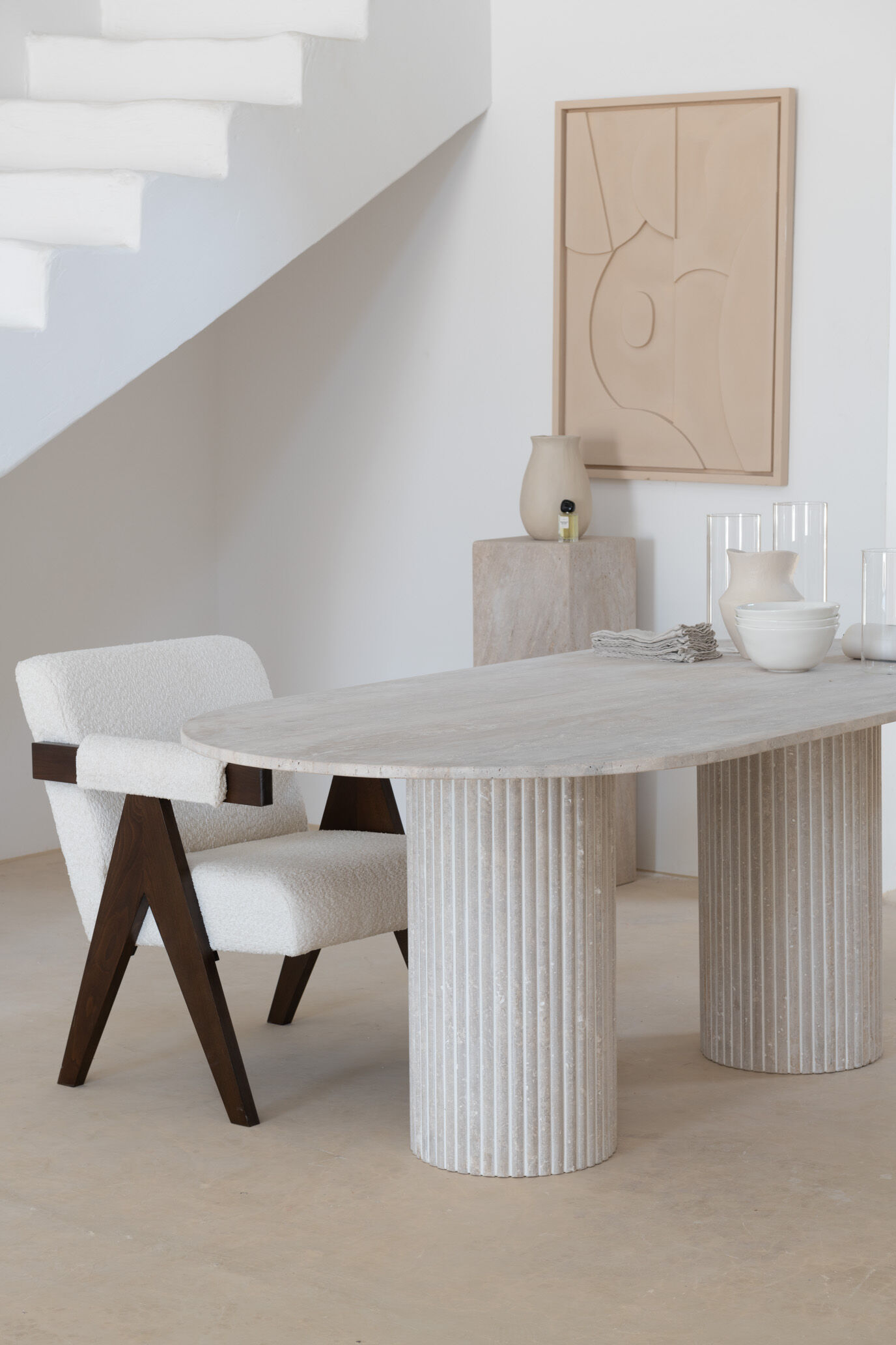 Olya oblong dining table 150x90 in natural travertine