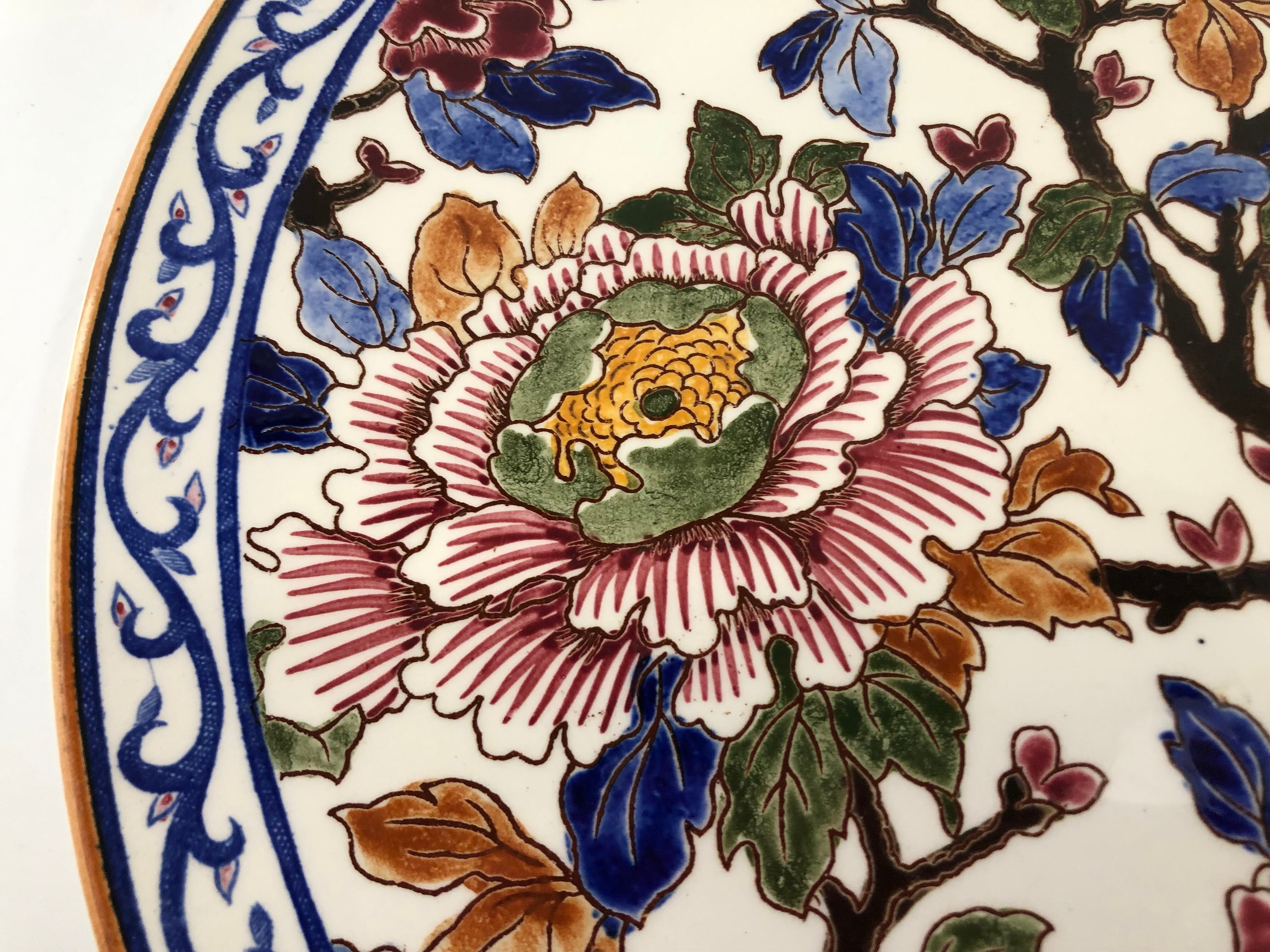 Round dish Gien peony decoration 30cm