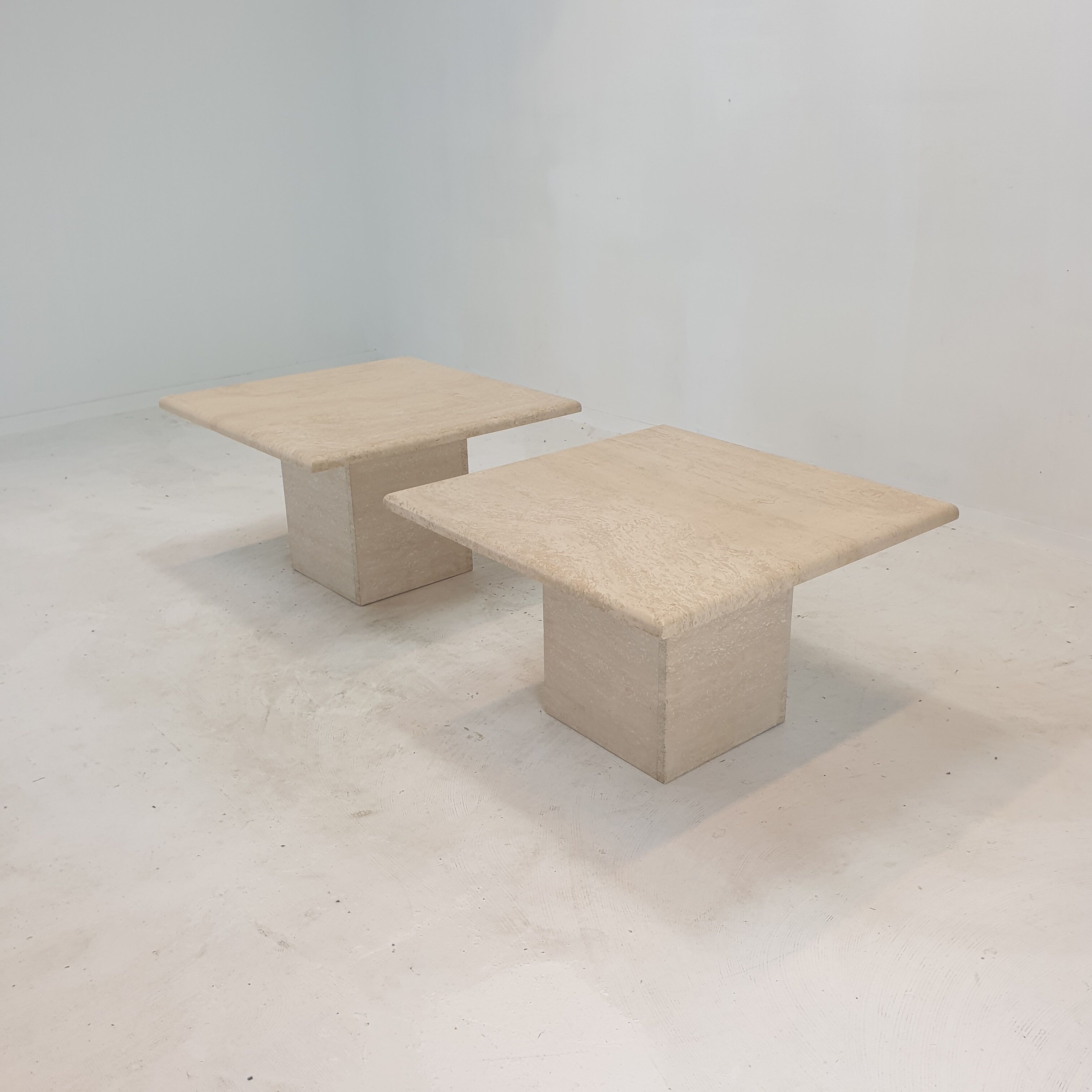 Set of 2 Italian Travertine Coffee or Side Tables, 1980s