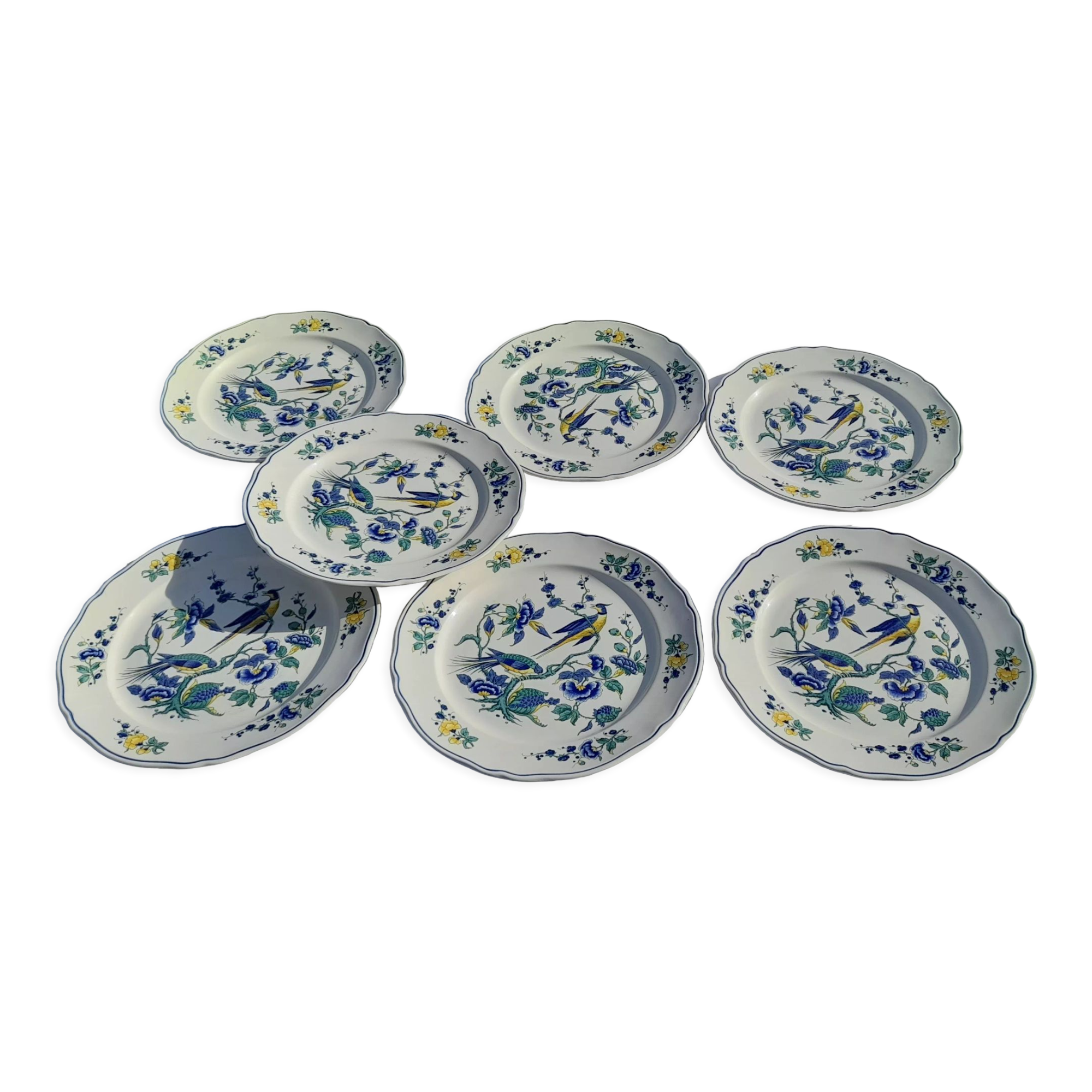 7 assiettes plates en vitro porcelaine Villeroy & Boch modèle phoenix blau diam 24 cm