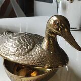 Vide poche zoomorphe en forme de canard colvert en laiton massif - modèle vintage années 70