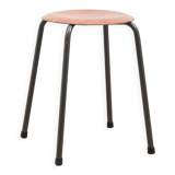 Vintage low stool, pagholz seat warm gray metal structure