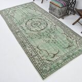 4x9 Rug For Living Room Green Oriental Turkish Vintage Rug, 135x270Cm