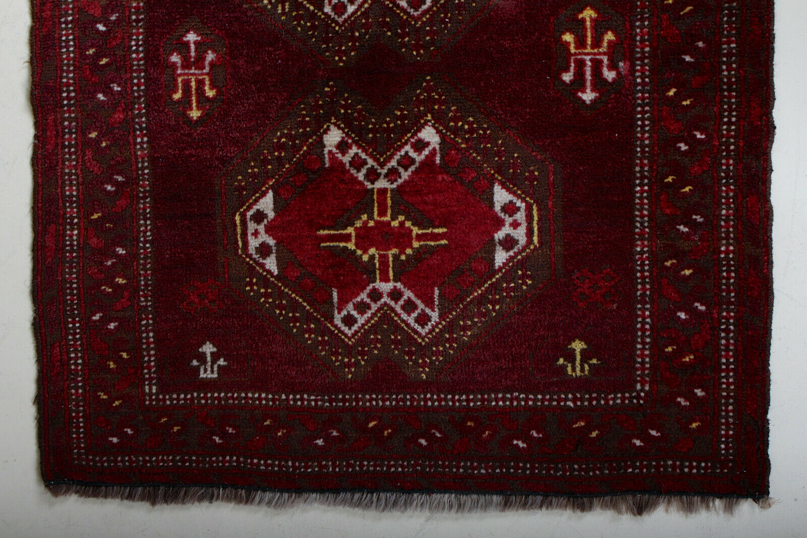 Afghan fringed wool vintage rug 103x79cm
