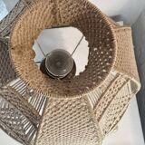Turned wood lamp and macramé lampshade