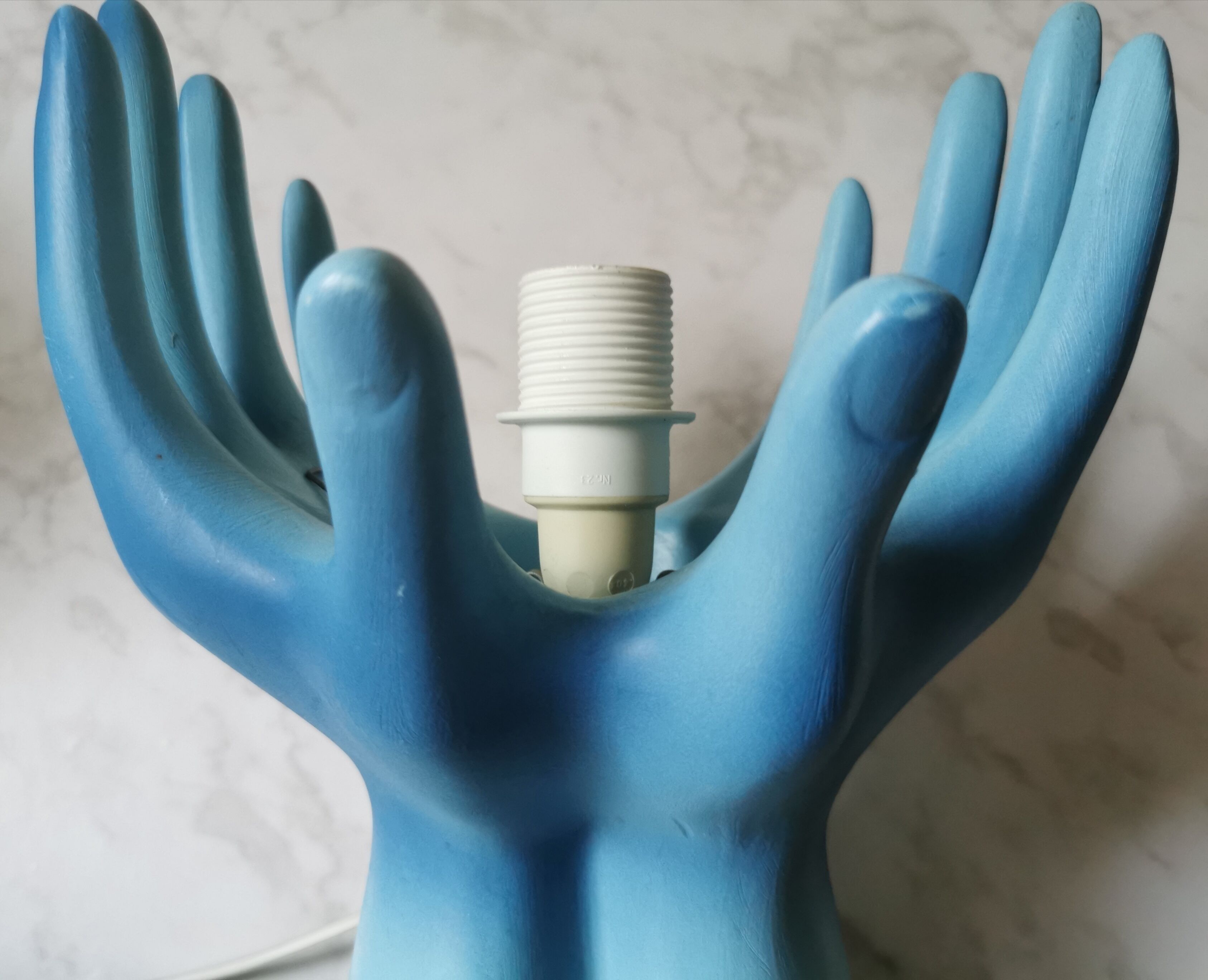 Blue ceramic hand lamp