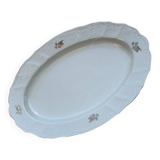 Grand plat de service en porcelaine jaune Bernadotte années 1960, bord doré et relief