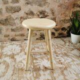 Vintage stool in cream white patinated wood
