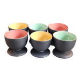 Set of 6 black and colored ceramic egg cups