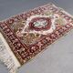 Fine Turkish Hereke silk rug 37x55 cm vintage ivory floral medallion 2540