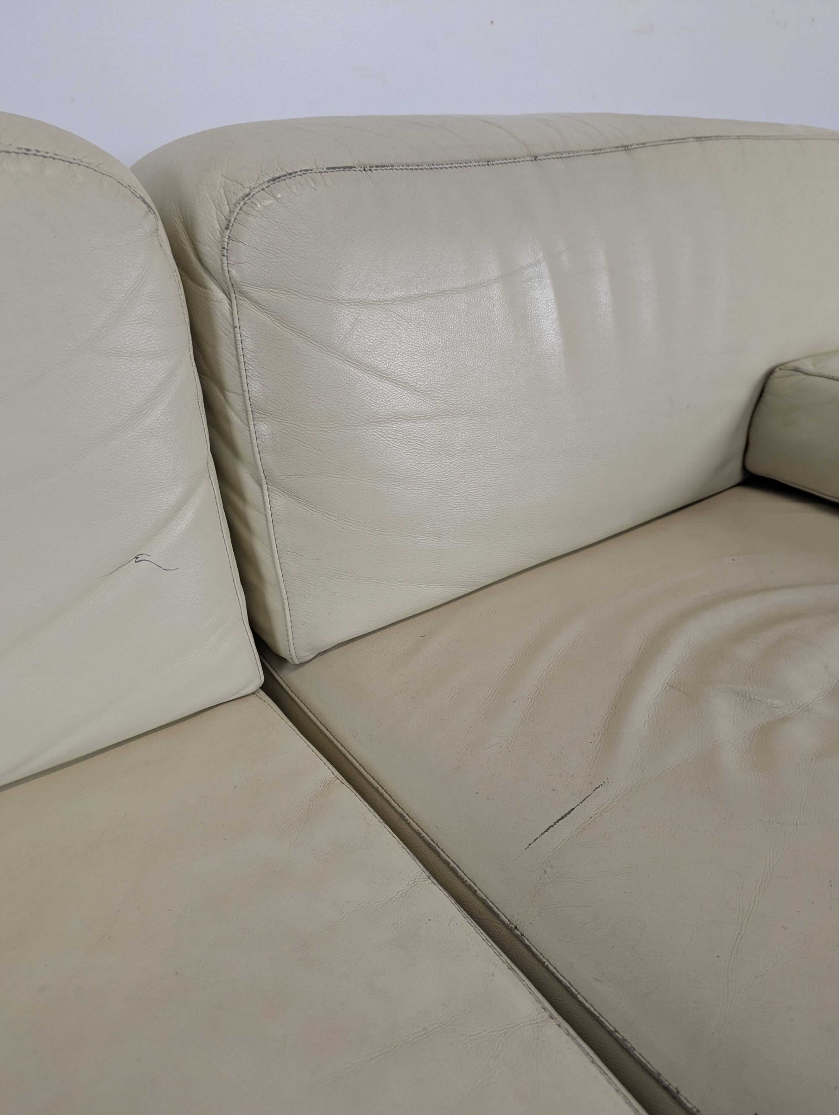 Cream leather 4-seater sofa
