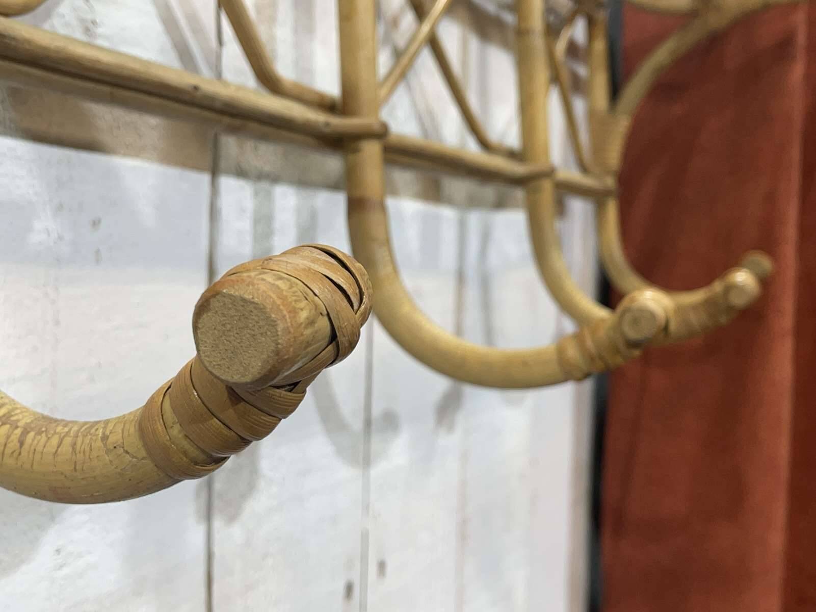 1960s rattan wall coat rack