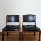 Vintage leather and wood chair pair