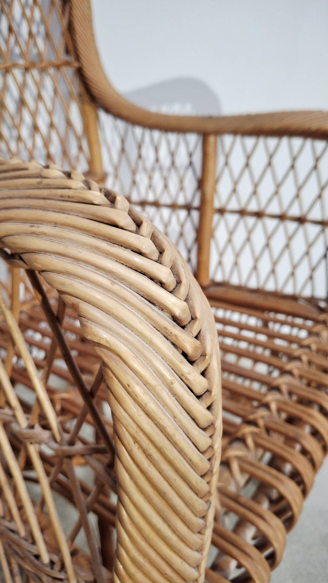 Vintage 1980s Rattan Armchair – Boho Wicker Accent Chair