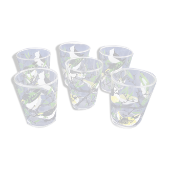 6 glasses old bird motif H 8 cm