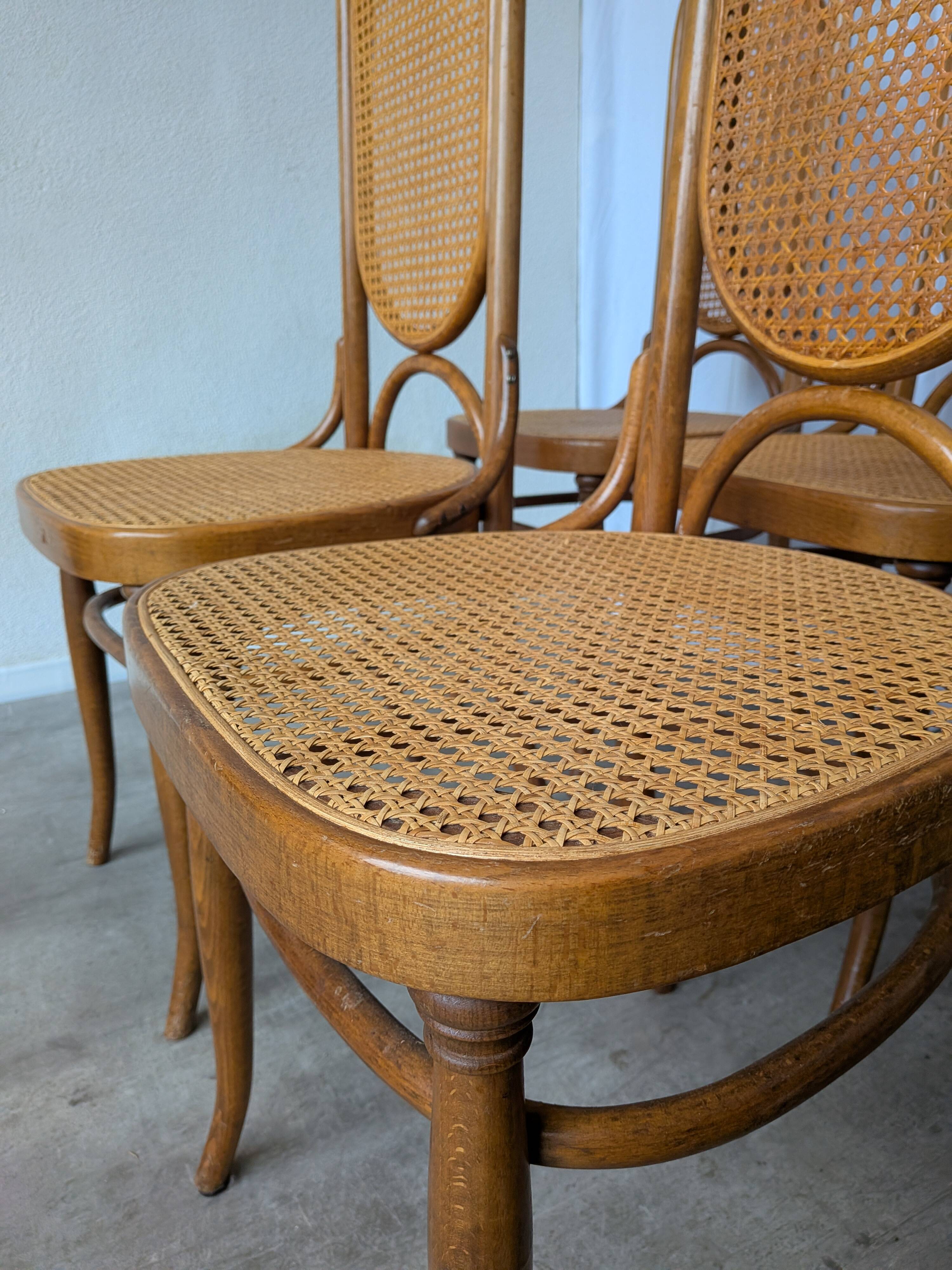 Set of 8 Vintage Bentwood Cane Dining Chair, Thonet Style, 1970s Yugoslavia