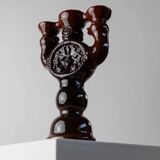 Large brown glazed ceramic candle holder for 3 candles - Brutalist mid-century Estonian design, 1960s